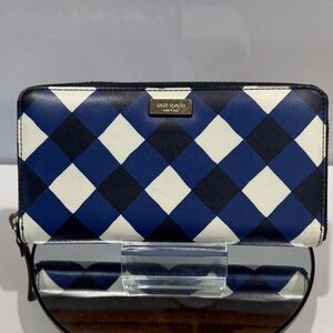 Kate Spade Navy and Cream Checkered Wallet